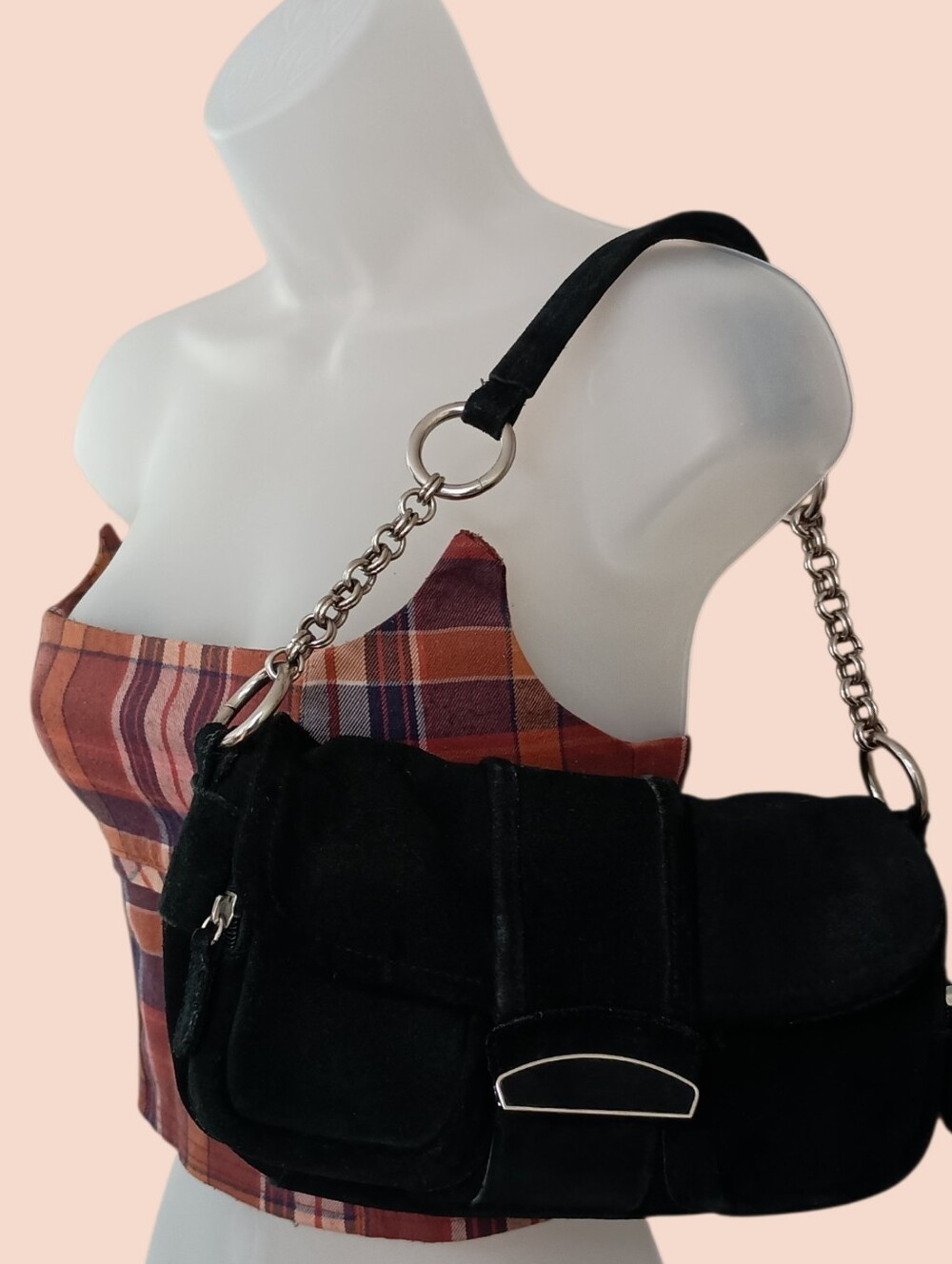 Black Suede Mini Shoulder Bag W/ Silver Chain Hardware Excellent Used Condition - Picture 1 of 5